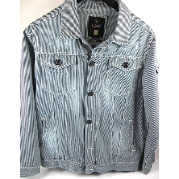 Vintage Classic Blue Denim Jean Jacket Distressed Size Large Trucker NWT - Picture 1 of 8